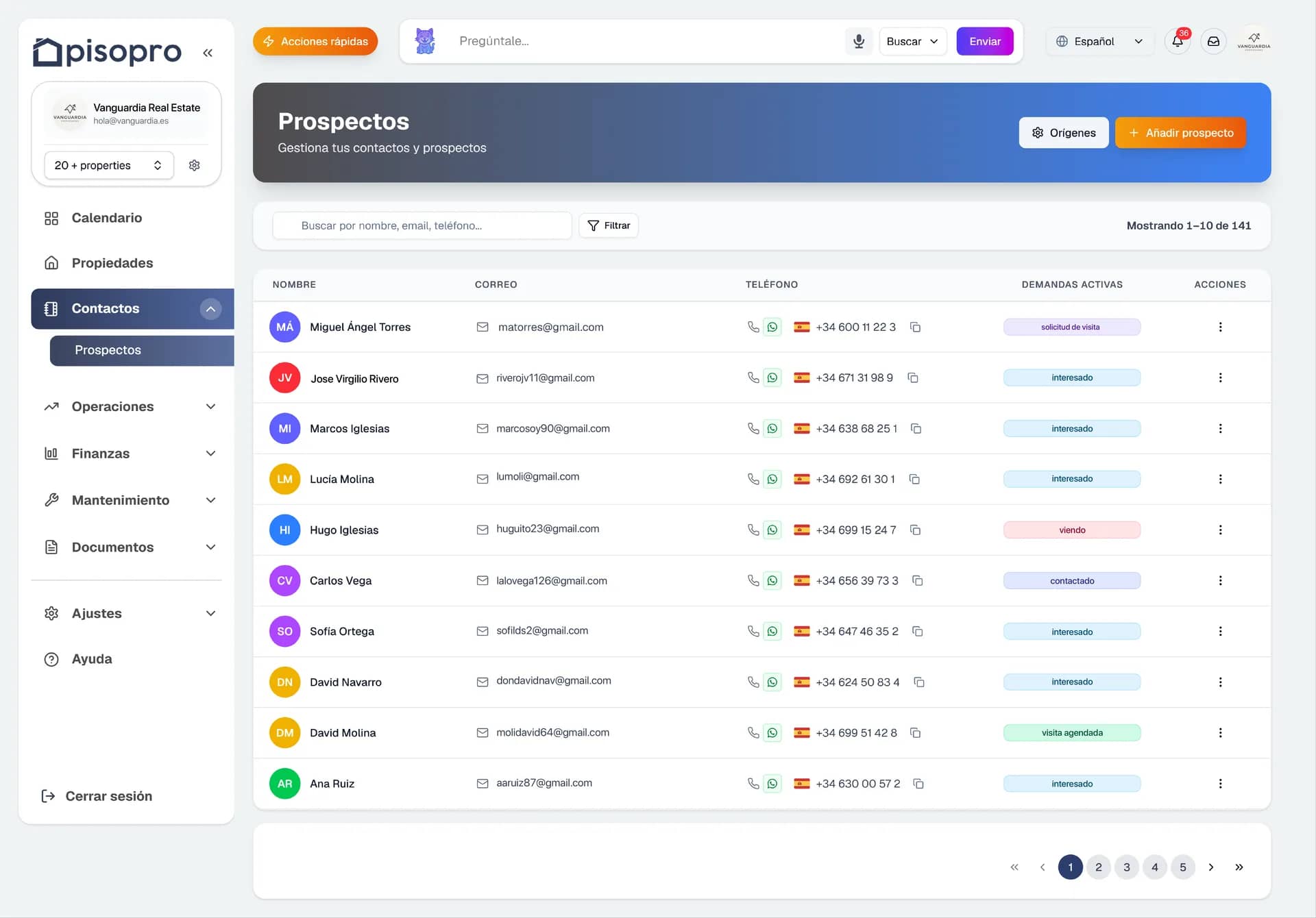 Captura de pisopro: CRM y prospectos, software de gestión inmobiliaria