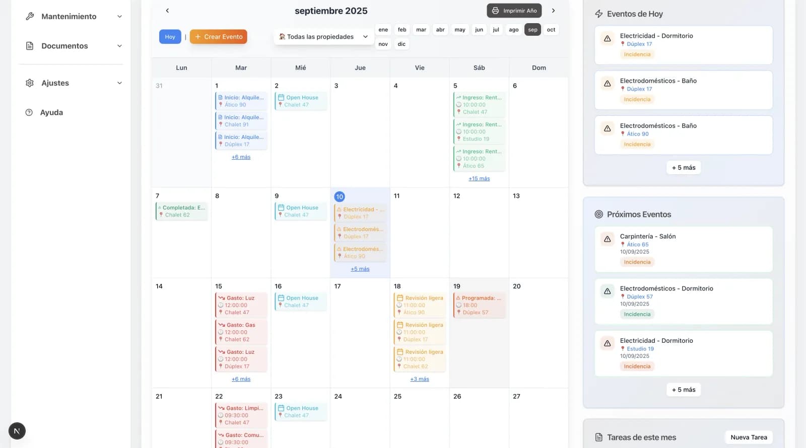 Captura de pisopro: visitas en el calendario, CRM inmobiliario