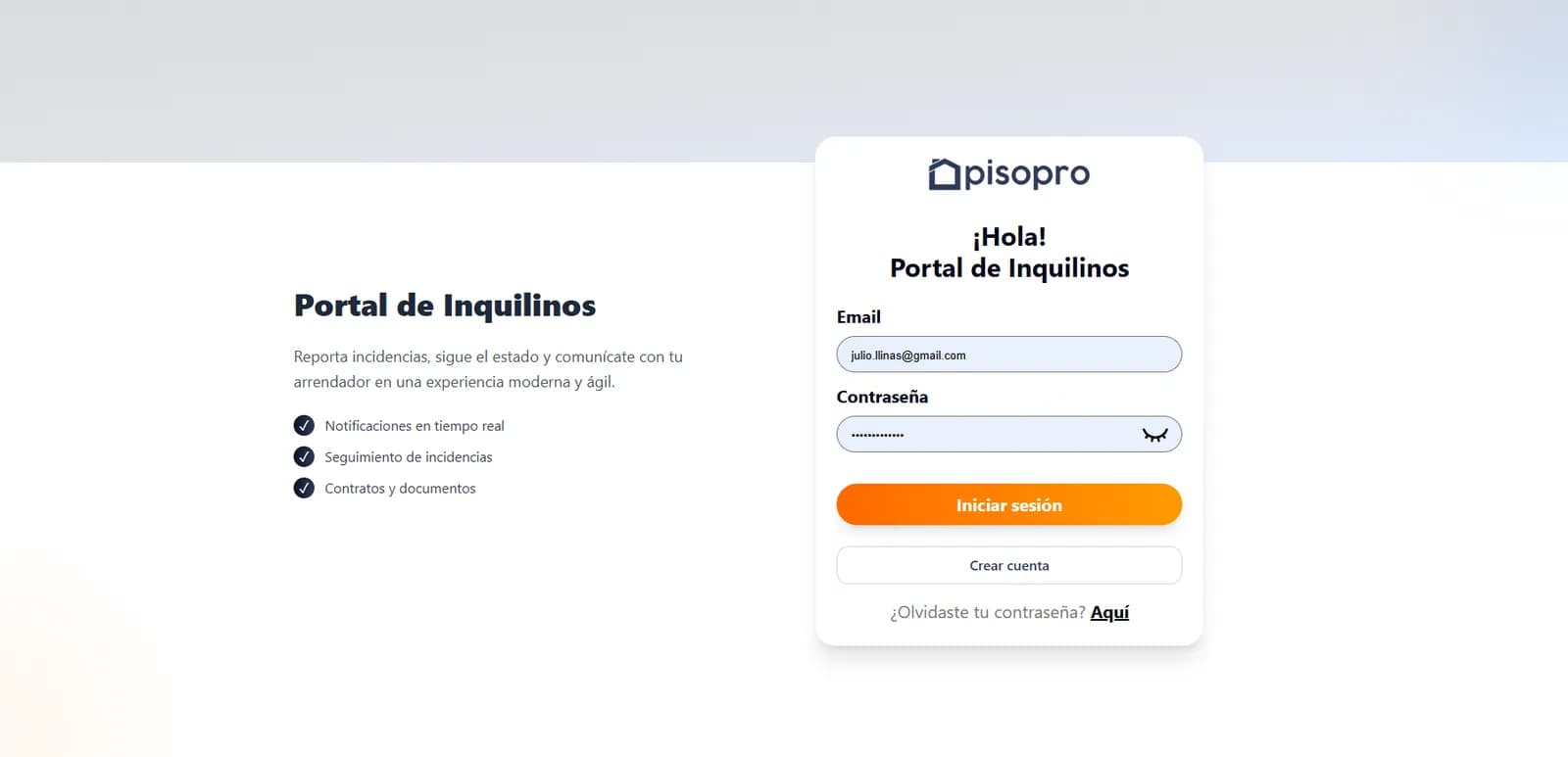 Captura de pisopro: portal para inquilinos, software de gestión inmobiliaria