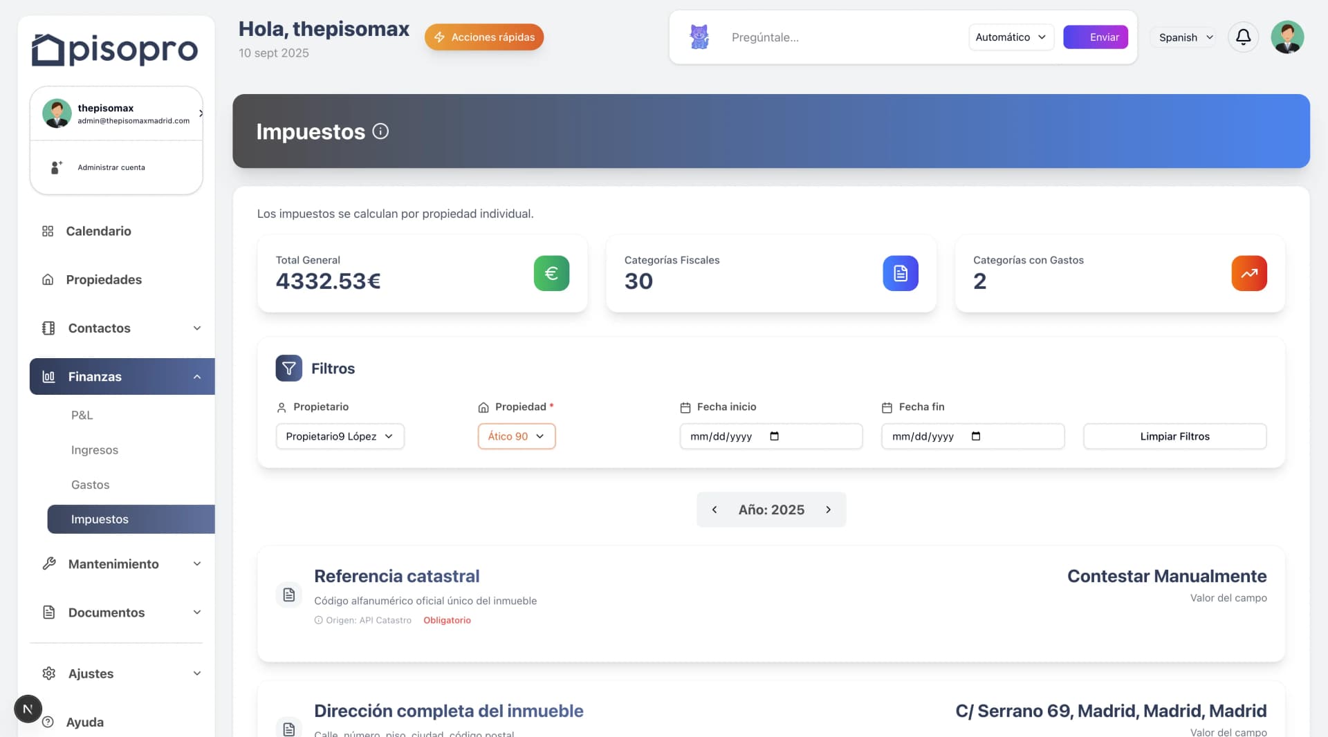Captura de pisopro: asistente de IA en la plataforma de gestión inmobiliaria